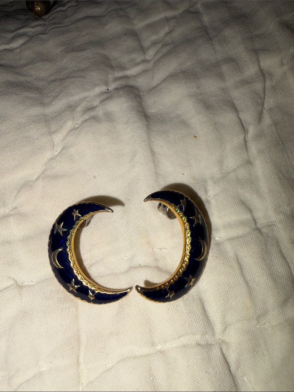 Gold & Navy Crescent Moon Earrings - Women Jewelry
